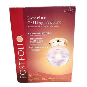Portfolio Ceiling Fixture Brass Clear Ribbed Globe 60 Watt